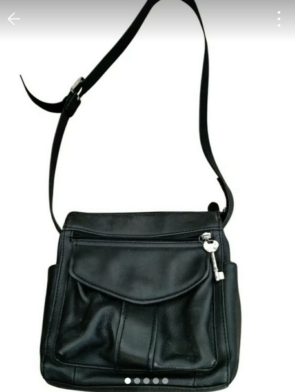 Vintage Fossil Pebbled Leather Shoulder Bag Purse Organizer Black Key Y2K